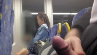 Chinese girl looking at my cock at the bus asian amateur